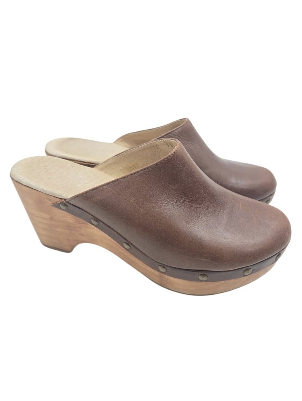 Five Worlds Cordani Zorba Brown‎ Leather Wood Sole Clog Mules Size 10